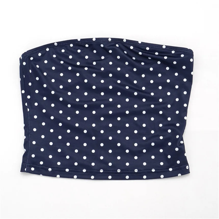 Vintage Polka Dot Two Piece Set Strapless Tube Top And Capri Pants
