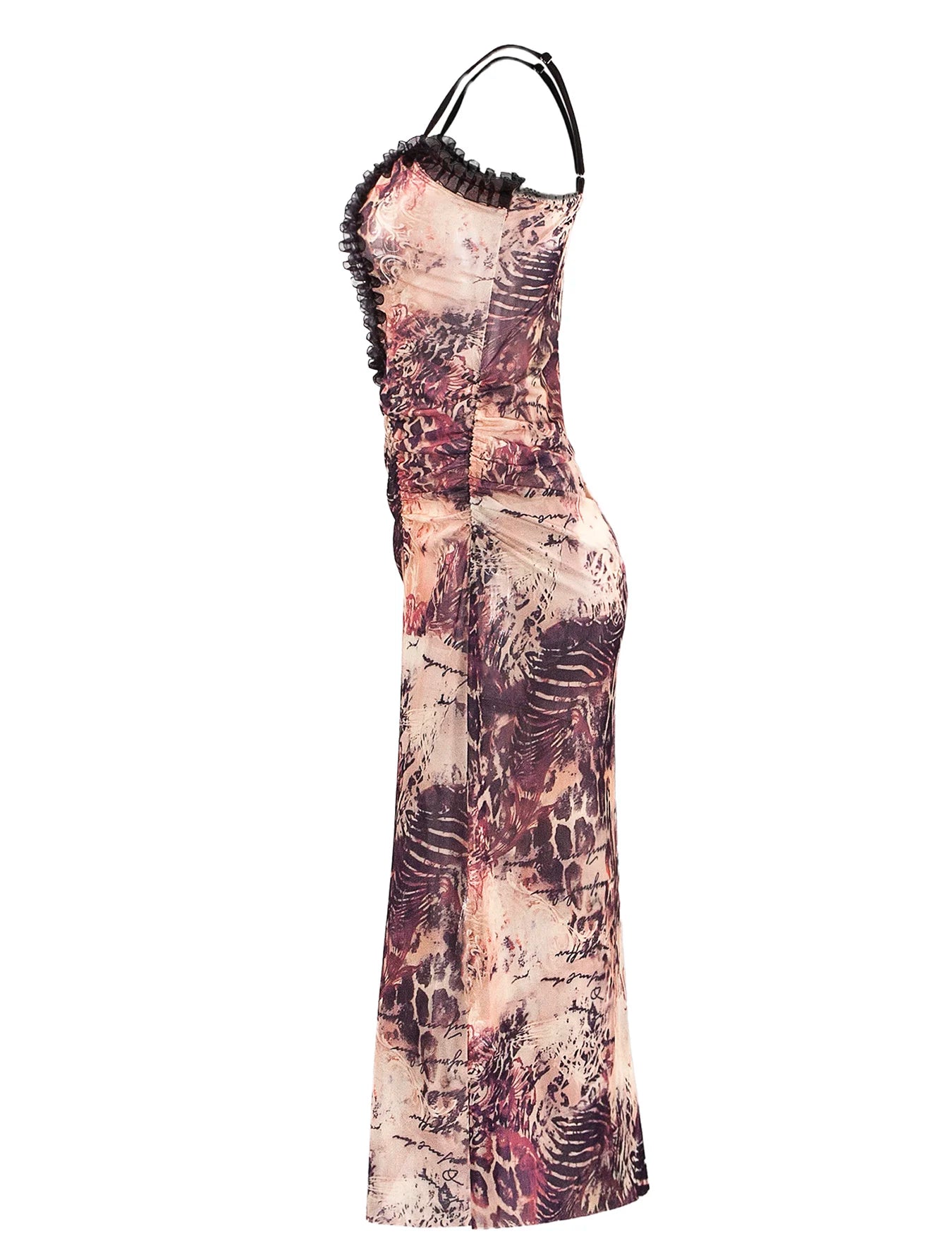 Sheer Mesh Maxi Dress With Lace Up Detail