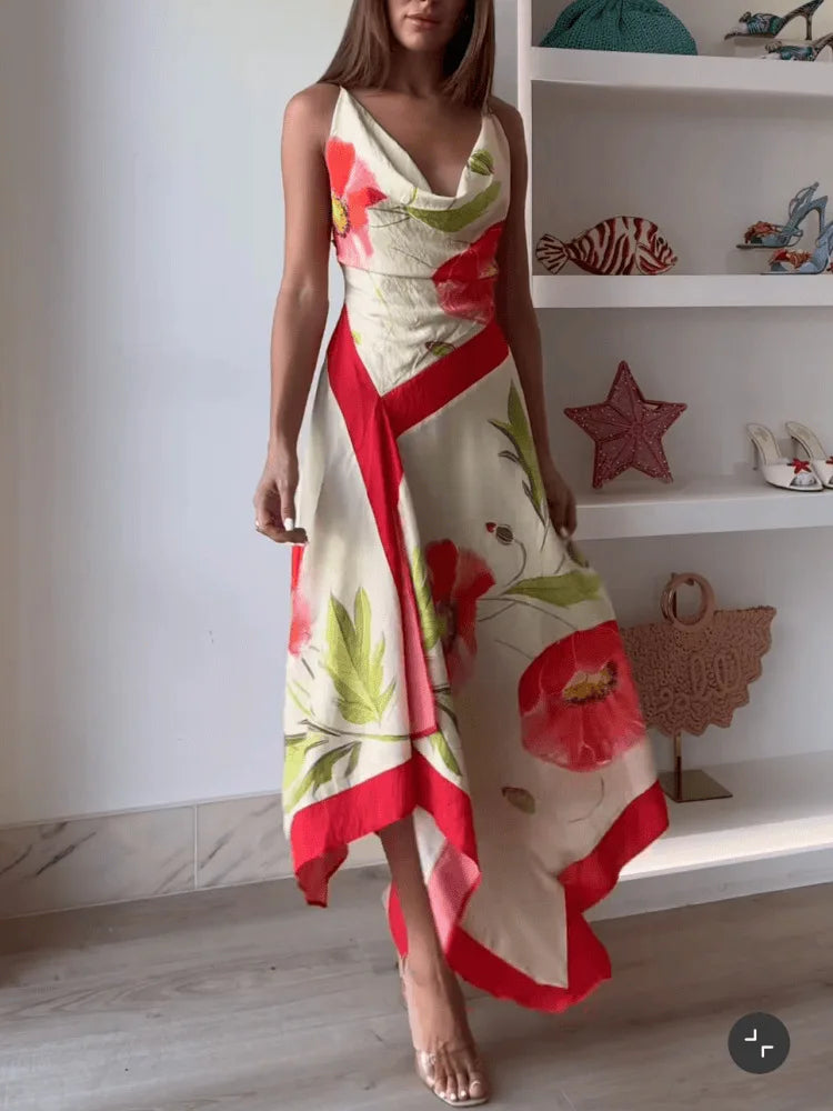 Romantic Floral Spaghetti Strap Backless Maxi Dress