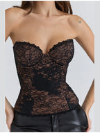 Floral Lace Strapless Corset Transparent Bustier Top