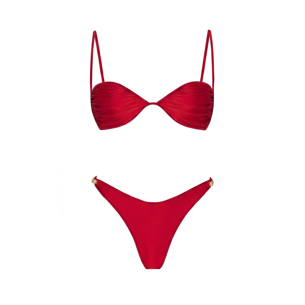 Crimson Push Up Bandeau Bikini Set
