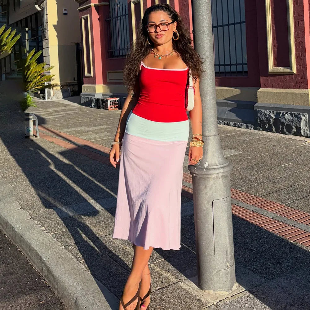 Colorful Spaghetti Strap Maxi Dress Slim Backless Sundress