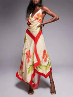 Romantic Floral Spaghetti Strap Backless Maxi Dress