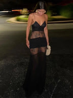 Lace See Through Sling Maxi Dress Evening