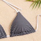 Plaid Dot Swimsuit With Neck Bow Tie Vintage Beachwear