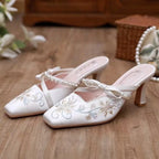 Romantic Bow Detail Square Toe Heels