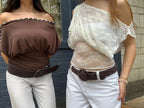 Off Shoulder Button Top Multi Way Wear Slim Fit Cropped
