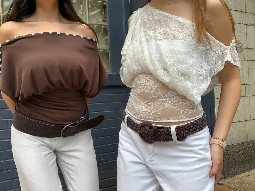 Off Shoulder Button Top Multi Way Wear Slim Fit Cropped