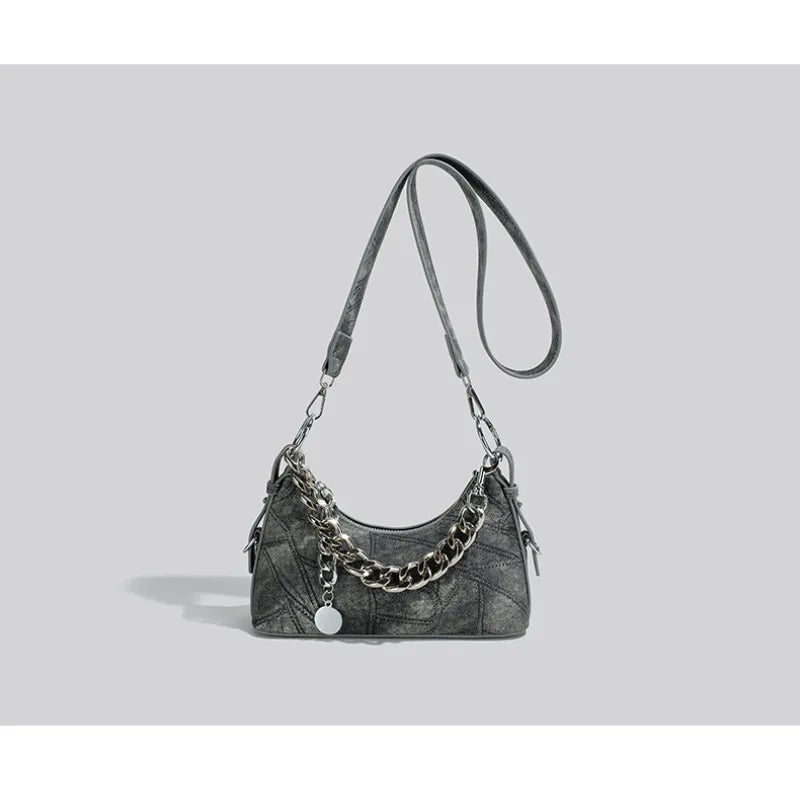 Denim Daydream Shoulder Bag With Chain Accent