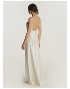 French Real Silk Elegant Women Spaghetti Strap Solid Nightgown