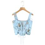 Blue Lace Up Bandage Tank Top Crop