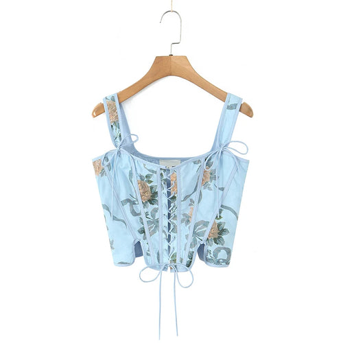 Blue Lace Up Bandage Tank Top Crop