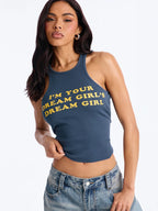 Letter Print Tank Top For Women O Neck Slim Fit Sporty Leisure Wear