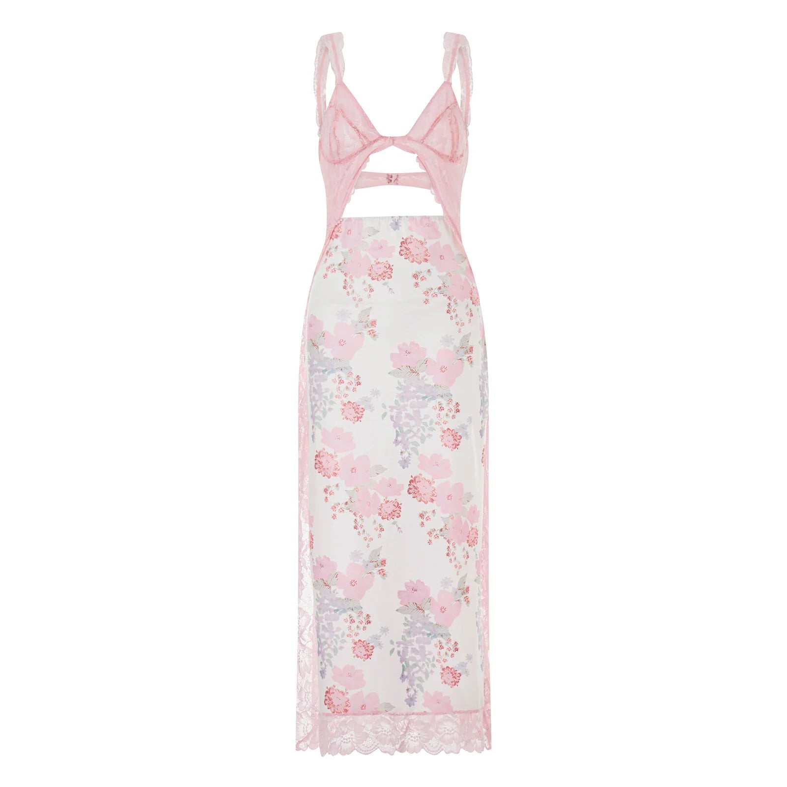Floral Lace Patchwork Bodycon Dress Cutout Vneck Backless