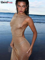 See Through Glitter Backless Dress l