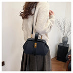 Luxe Faux Suede Frame Shoulder Bag With PU Accent Elegant Crossbody