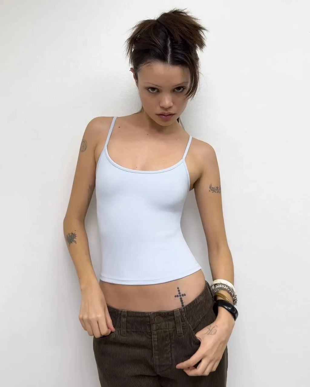 Lace Up Halter Tank And Suspender Long-sleeves Open Back Design For Chic Vibe