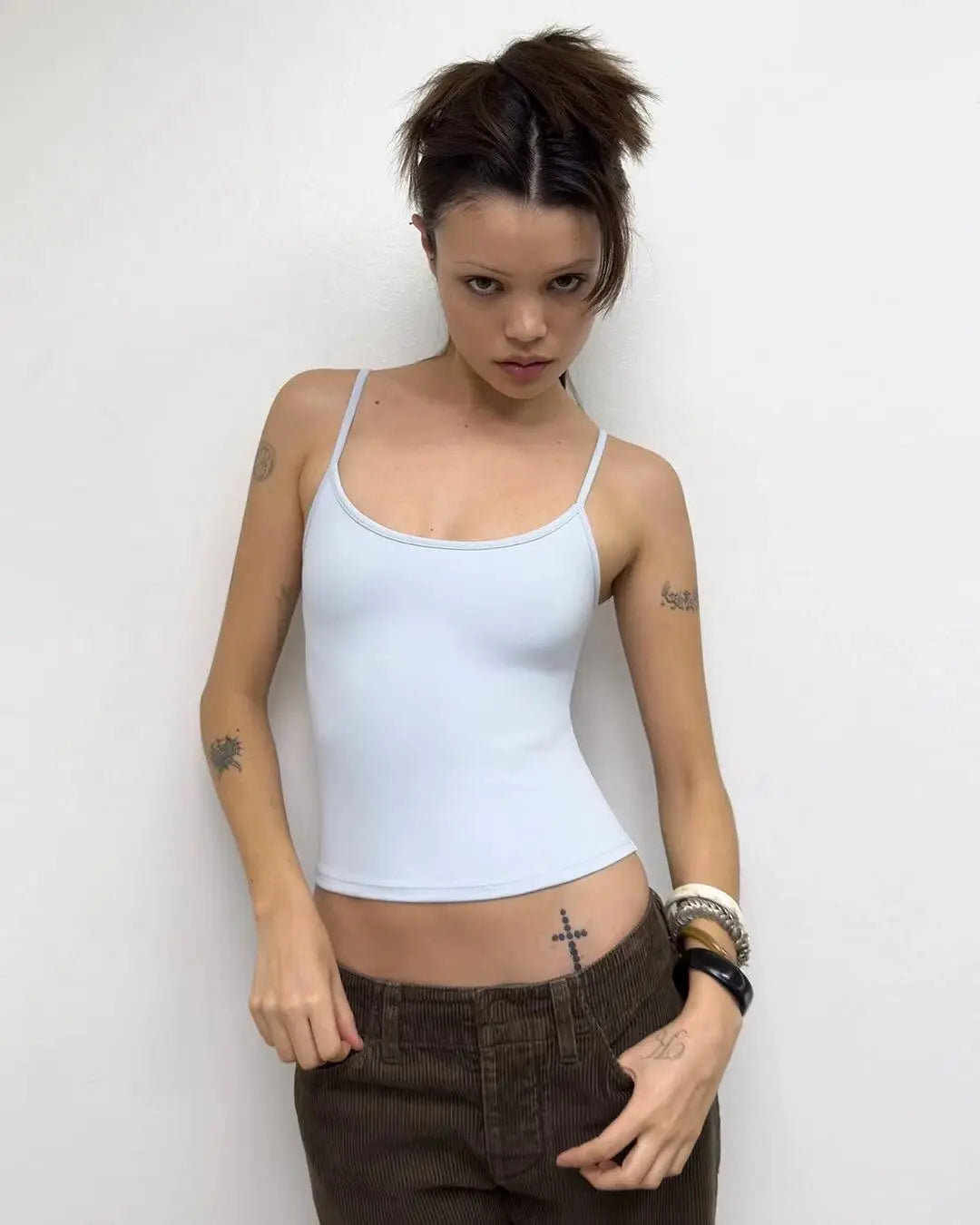 Lace Up Halter Tank And Suspender Long-sleeves Open Back Design For Chic Vibe