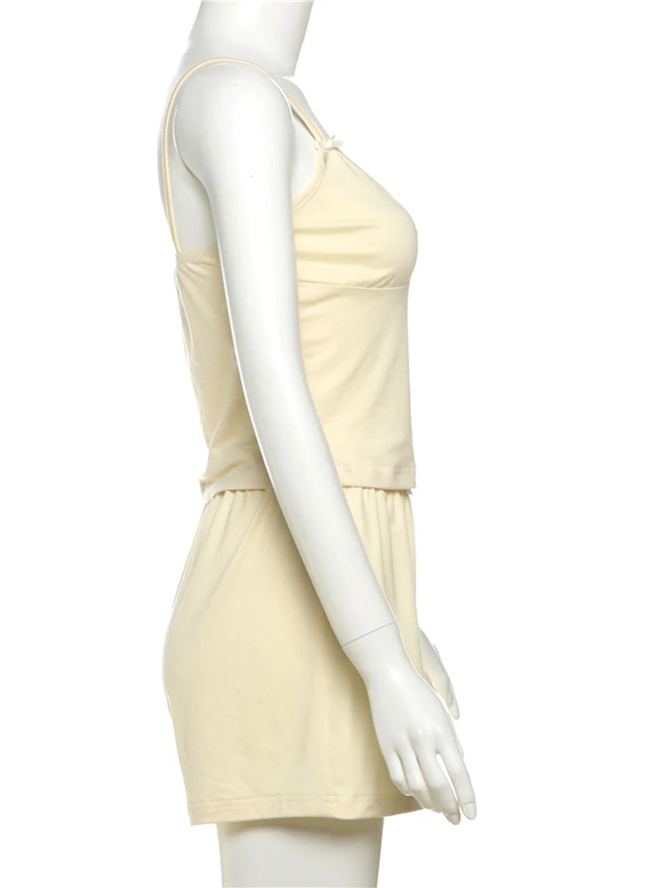 Sexy Bow 2-Piece Set Women Low Chest Backless Camisole+Shorts