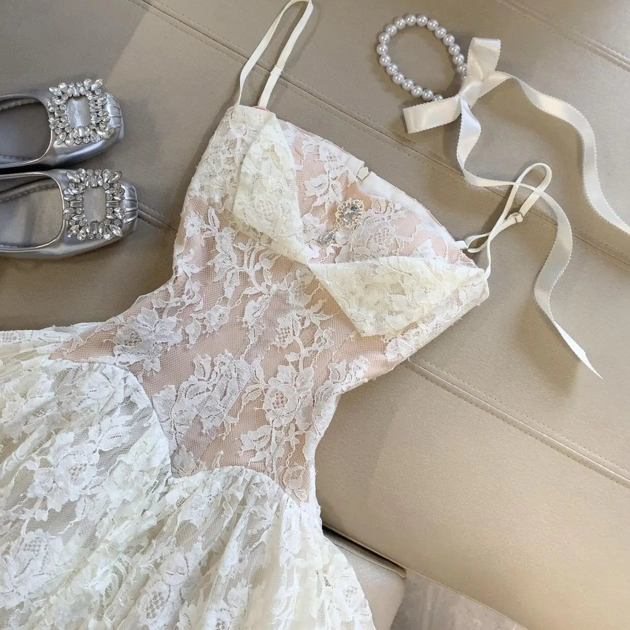 Whimsical French Lace Dress With Harajuku Gyaru Vibe Kawaii Flair