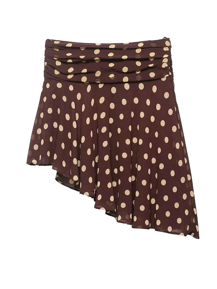 Mini Brown Skirt Yellow Polka Dot High Waist
