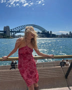 Floral Print Halter Dress With Backless Bodice Sleeveless Bodycon
