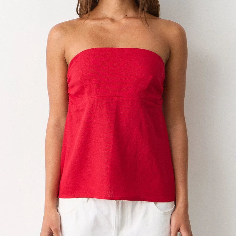 Strapless Peplum Top With Ruffle Hem Bandeau Backless