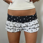 Fairy Tale Polka Dot Tiered Ruffle Shorts Low Waist Bodycon Fit Chic Streetwear Vibe