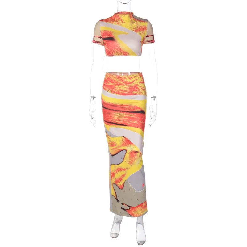 Beach Print Set With Crop Top And Long Dress