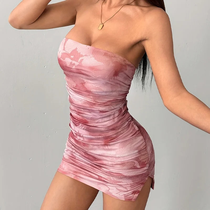 Retro Summer Spaghetti Strap Print Mini Dress Off Shoulder