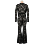 See Through Lace Set With Long Sleeve Top And Pants