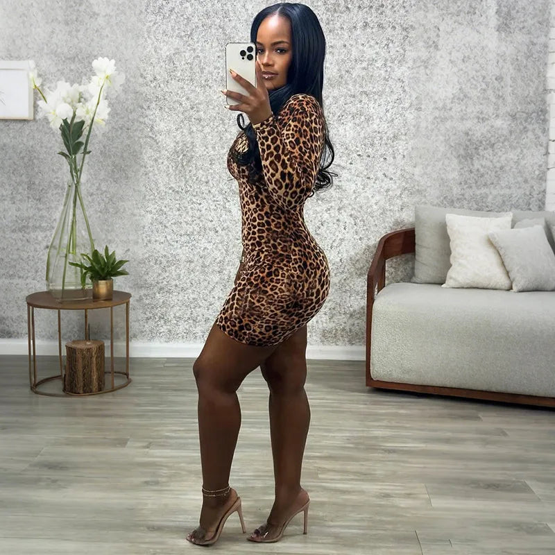 Leopard Print Off-Shoulder Backless Patchwork Dress For Women
