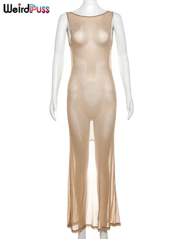 See Through Glitter Backless Dress l