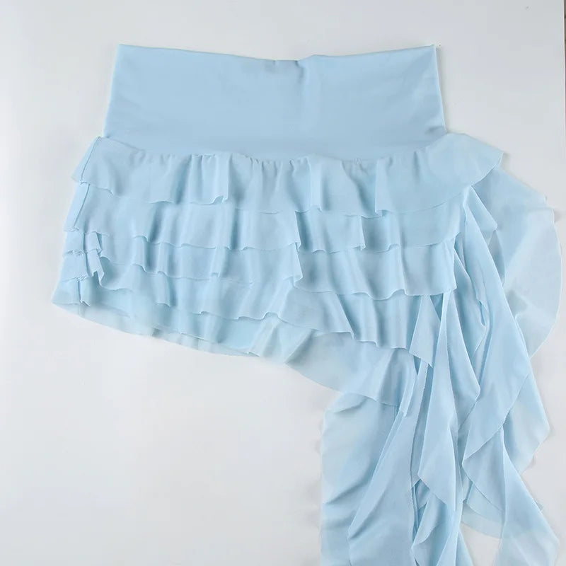 Irregular Mesh Ruffle Edge Low Waist Short Skirt