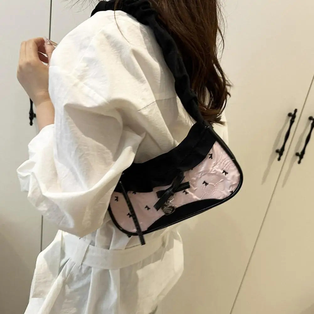 Lace Ribbon Tote With Stretchable Shoulder Strap Handbag