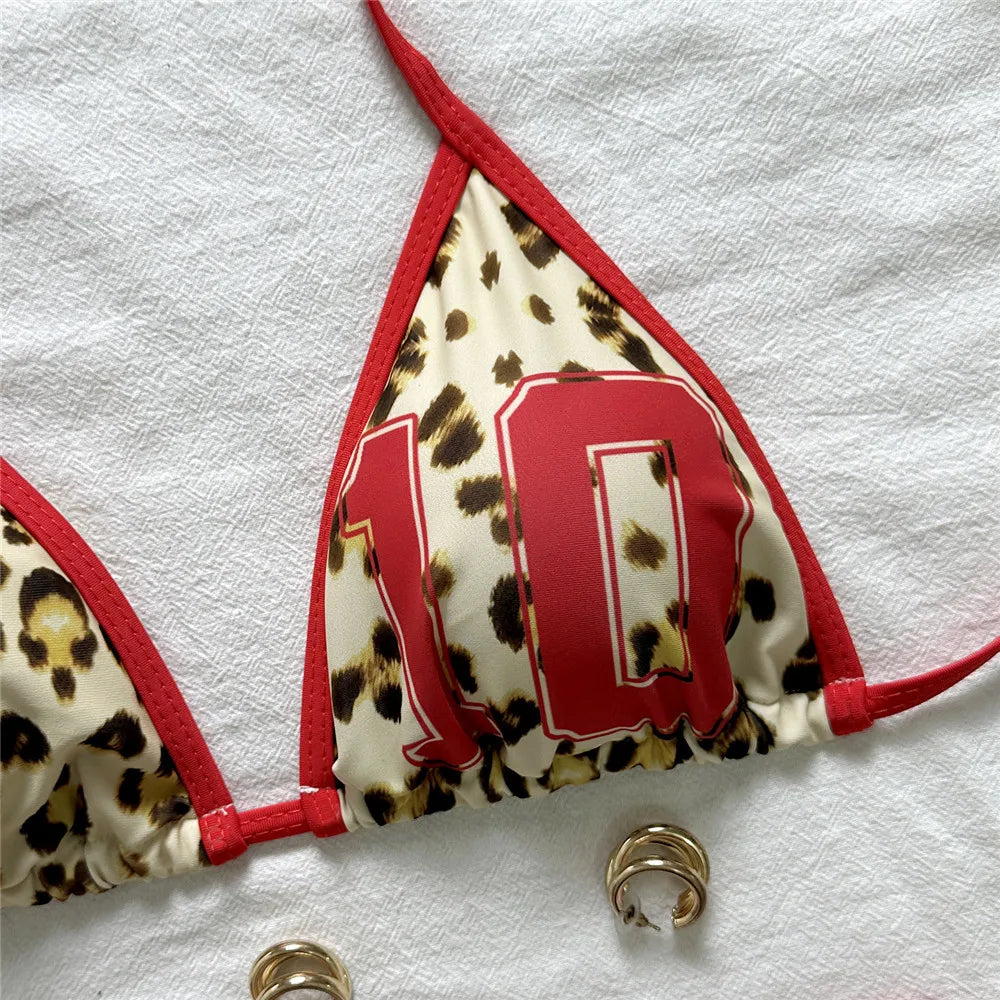 Leopard Print Halter Bikini Set With Triangle Top And Low Rise Bottoms For Women Flirty Sunlit Vacations