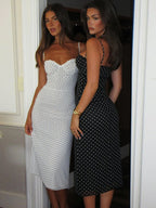 Polka Dot Sling Dress With Backless V Neck Sleek Sheath