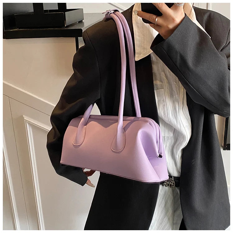 Underarm Bag Solid Color PU Shoulder Handbag