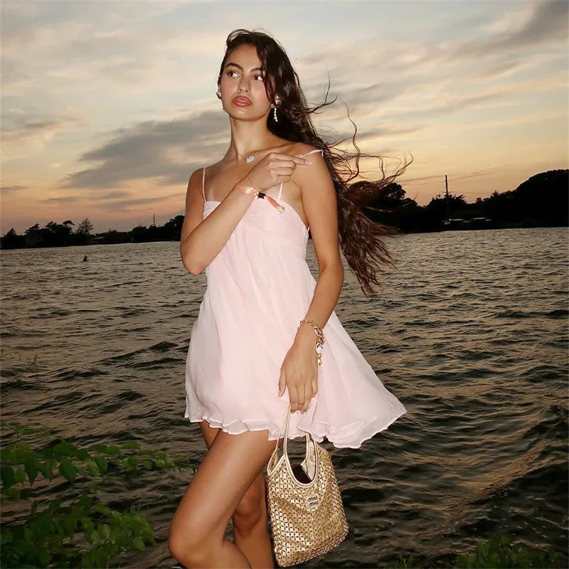 Summer Style One-line Collar Lust Chiffon Dress