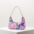 Floral Embroidered Sequin Shoulder Bag For Women Crescent Shape Evening Purse