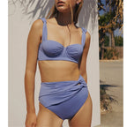Off Shoulder Patchwork Belted One Piece Swimsuit With Cover Up for Beachside