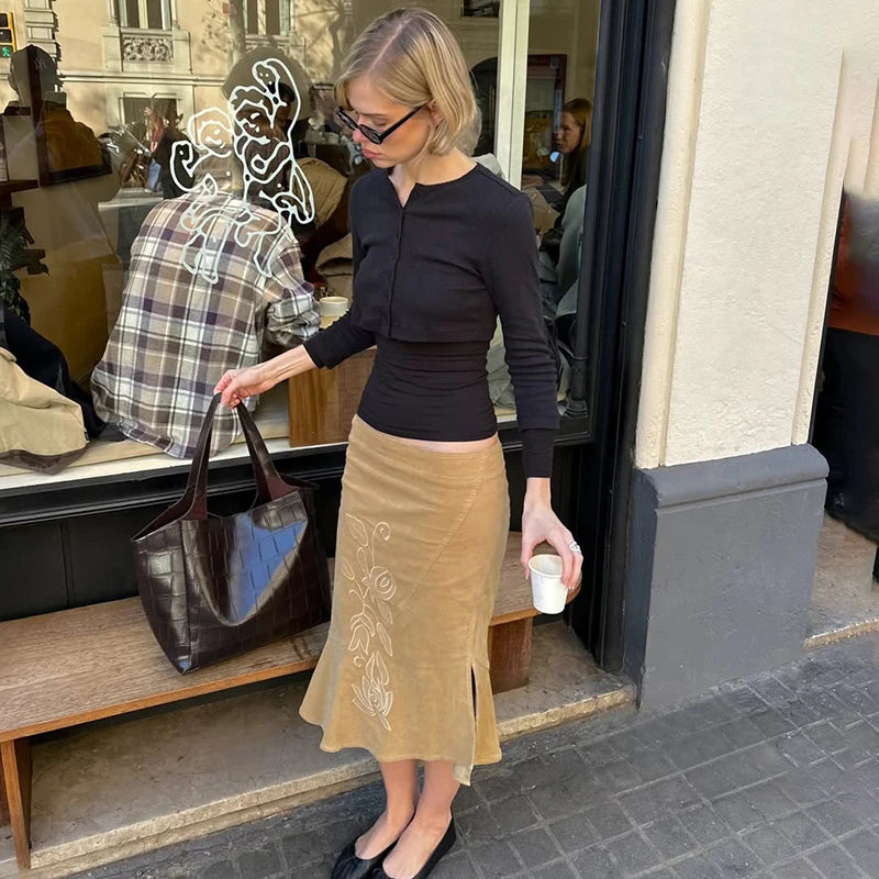 Sexy Retro Fishtail For Women's Embroidery Printed Straight Skirt