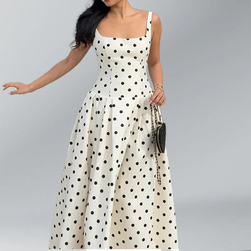 Long Polka Dot Dress With Retro Tube Top And Skirt