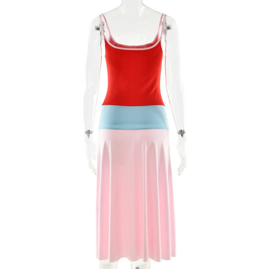 Colorful Spaghetti Strap Maxi Dress Slim Backless Sundress