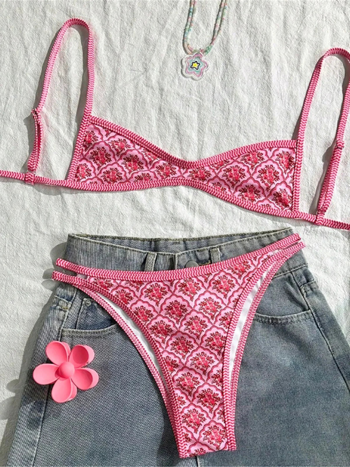 Floral Print High Leg Bikini Set Two Piece Swimwear For Women Vibrant Summer Bathing Suit