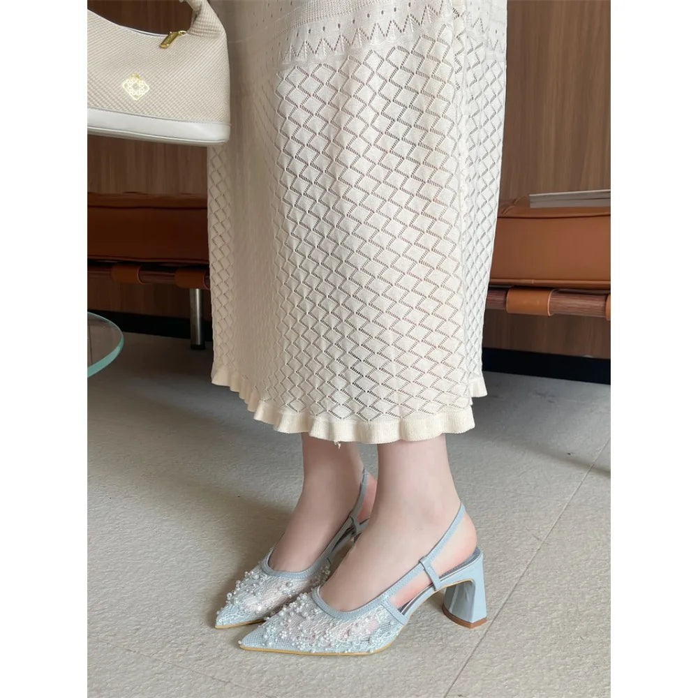 Elegant Pointed Toe Slingback Pumps In Breathable Mesh
