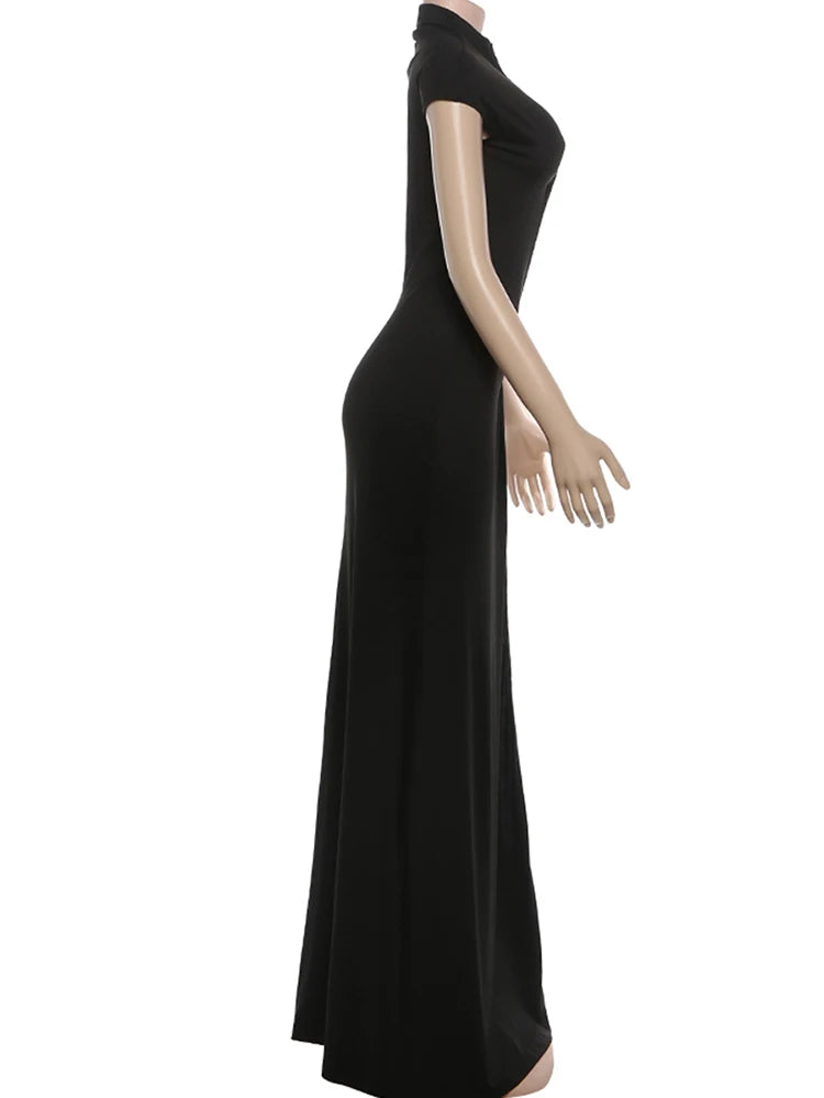 Elegant Asymmetric Shoulder Wrap Dress With Slim Fit Ankle Length
