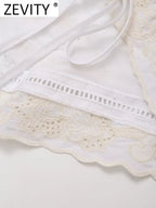 Backless Strapless Embroidered Crop Top With Hollow Details