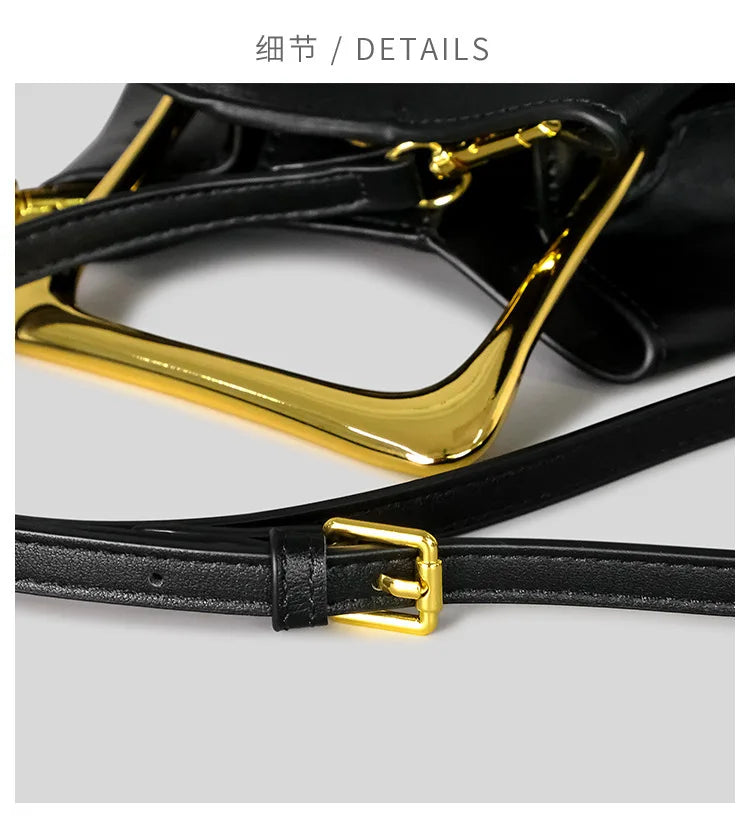 Gold Metallic Irregular Bucket Bag With Ball Base Leather Tote