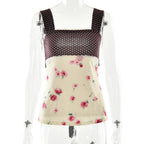 Patchwork Polka Dot Lace Camis Top With Square Collar Floral